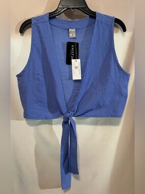 Blanco by Nature Cornflower Blue Tie-Front Crop Top